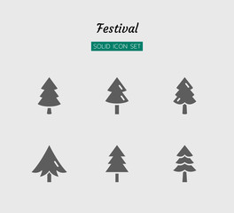 Fototapeta premium solid icon symbol set, festival celebration, christmas, new year, tree, Isolated flat silhouette vector design
