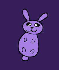 Cute easter icon and animal pet collection, with easter eggs in nest, rabbit and lettering. Hand drawn illustration.