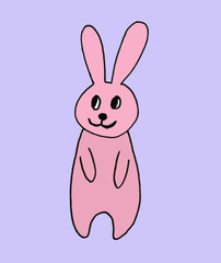 Cute easter icon and animal pet collection, with easter eggs in nest, rabbit and lettering. Hand drawn illustration.