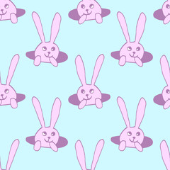 Obraz premium Cute easter icon and animal pet collection, with easter eggs in nest, rabbit and lettering. Hand drawn vector illustration.