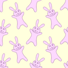 Cute easter icon and animal pet collection, with easter eggs in nest, rabbit and lettering. Hand drawn vector illustration.