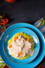 autumn curry rice with chicken breast with sauce