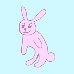 Cute easter icon and animal pet collection, with easter eggs in nest, rabbit and lettering. Hand drawn vector illustration.