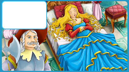 cartoon scene with handsome prince and beautiful princess - with frame for text illustration for the children