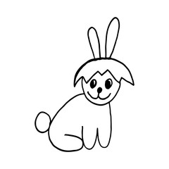 Cute easter icon and animal pet collection, with easter eggs in nest, rabbit and lettering. Hand drawn vector illustration.