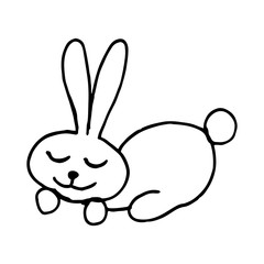 Cute easter icon and animal pet collection, with easter eggs in nest, rabbit and lettering. Hand drawn vector illustration.