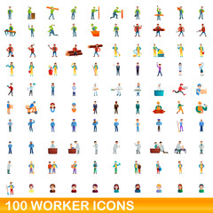 100 worker icons set. Cartoon illustration of 100 worker icons vector set isolated on white background
