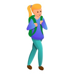 School girl backpack icon. Cartoon of school girl backpack vector icon for web design isolated on white background