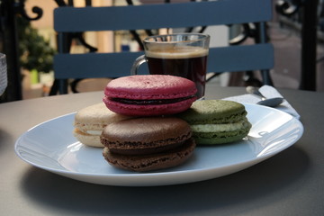 coffee and colored macaroons .