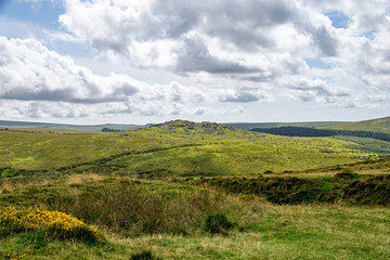 Landscape of Dartmoor National Park in late summer