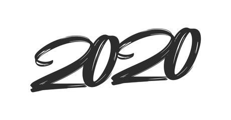 Hand drawn brush lettering of number 2020. Happy New Year. Chines calligraphy