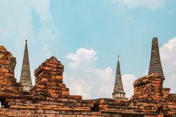 ancient buddhist temple in Ayutthaya historical park,Thailand, there are pagoda and ruins of brick...