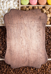 coffee beans and wooden plank banner