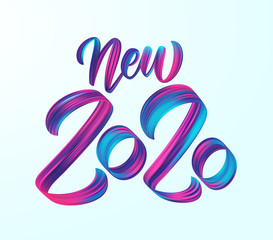 Brushstroke paint lettering calligraphy of New 2020 Year.