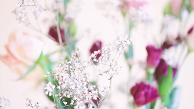 roses flowers. wedding flowers arrangement.video weeding background 