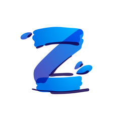 Z letter eco logo with blue water drops handwritten with a felt-tip pen.