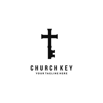 Church Cross With Key Christian Symbol Logo Design