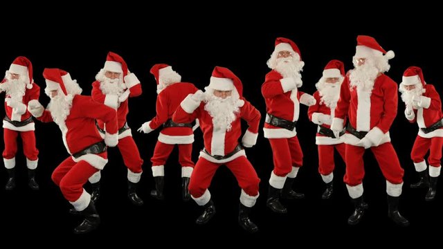 Bunch of Santa Claus Dancing, Christmas Holiday Background, Luma Matte attached