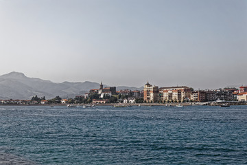 Fuentarrabia, Basque Country, Spain - View to the village from the french side of the Bidassoa river