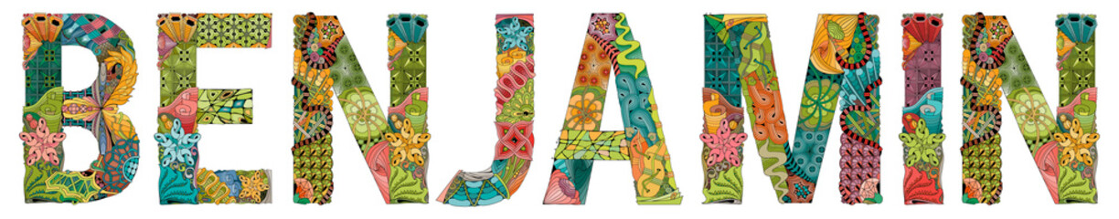 Male name BENJAMIN. Vector decorative zentangle object