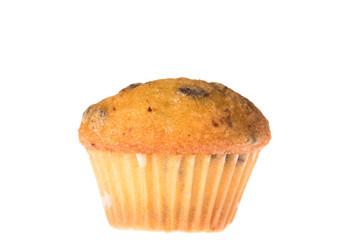 Fresh delicious fruit and chocolate muffin isolated on white background