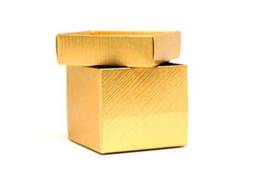 Yellow gold Gift Box isolated white background - for christmas and new year