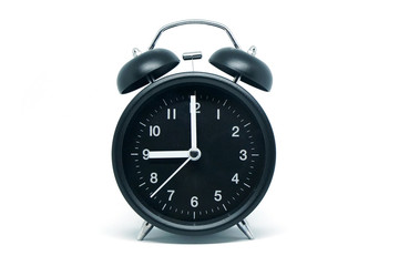 Object - Black Table Clock Vintage patterns isolated white background - 9 O'clock am. pm.