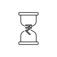 Concept of Indian economy, Hour glass. Indian rupee sign. Outline thin line flat illustration. Isolated on white background. 