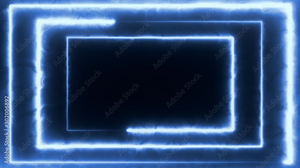 Aufkleber neon bakcground flying through edless glowing rotating neon rectangle creating a tunnel, blue red pi