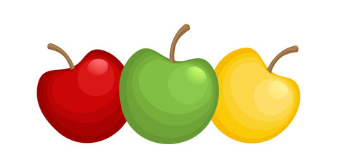 Three sweet apples. Red, green and yellow fruits.