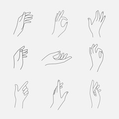 Set of female hands and gestures icons, logos, emblems, signs