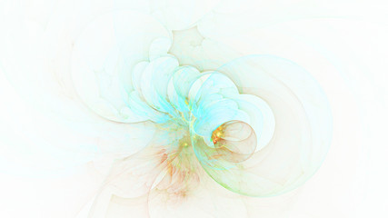 Abstract transparent gold and blue crystal shapes. Fantasy light background. Digital fractal art. 3d rendering.
