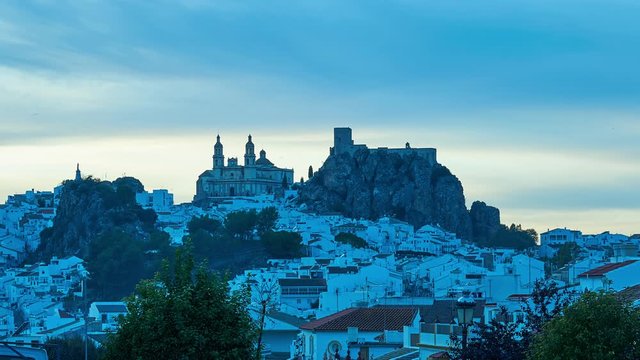 Spectacular Sky at Dusk Over the White Town of Olvera Cadiz Sierra Time-Lapse