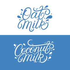 Oat and Coconut milk lettering logo set.