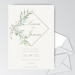 Beautiful watercolor wedding card template with Foliage