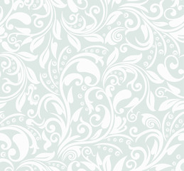 Naklejka na ściany i meble Seamless grey background with white pattern in baroque style. Vector retro illustration. Ideal for printing on fabric or paper for wallpapers, textile, wrapping.