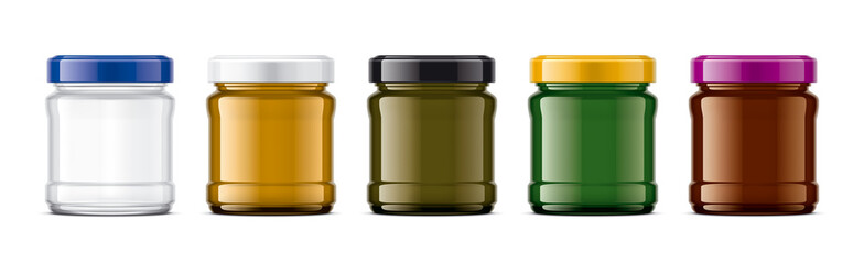 Set of Colored Glass Jar. 