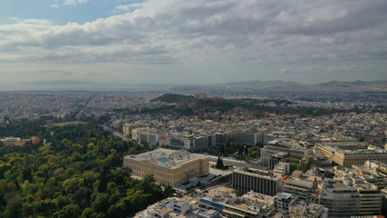 Fototapeta na wymiar Aerial drone photo of Greek Parliament building in syntagma square in the heart of Athens, Attica, Greece