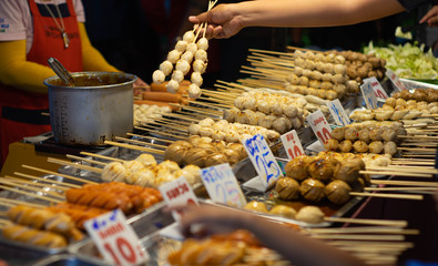 Type and price tag (pig Chicken and beef ) at thailand street food night market