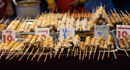 Type and price tag (pig Chicken and beef ) at thailand street food night market