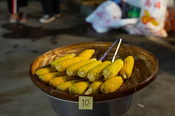 Steamed corn at thailand street food night market
