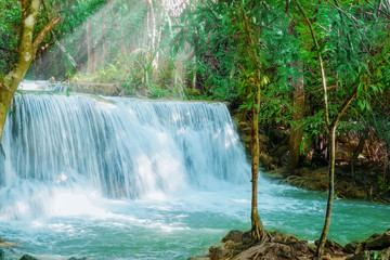 beautiful waterfall at Kanchanaburi. tourist attractions in Thailand.