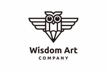 Owl logo vector in modern logo design, Owl with pen icon vector isolated on white background
