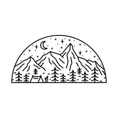 Nature Camping Hiking Adventure Line Graphic Illustration Vector Art T-shirt Design