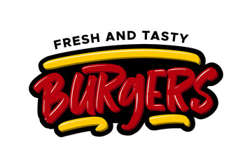 Burgers hand drawn modern brush lettering. Vector illustration logo text for business, print and advertising