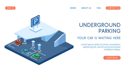 Modern Underground Parking concept of landing page vector isometric 3D illustration.