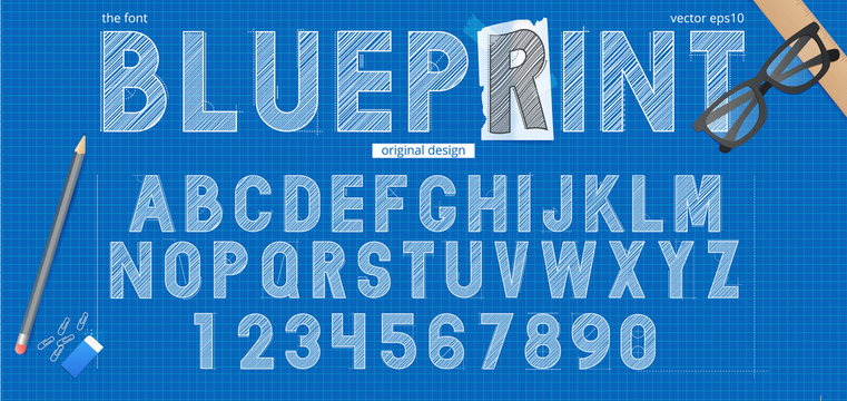 Blueprint sketch font, great typographic letter for any purposes.