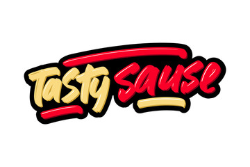 Tasty sause hand drawn modern brush lettering. Vector illustration logo text for business, print and advertising