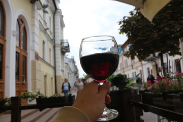 red wine and town