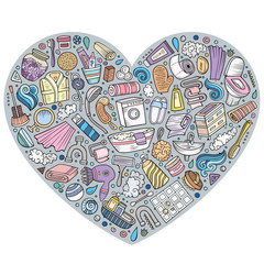 Fototapeta premium Hand drawn set of Bathroom cartoon doodle objects